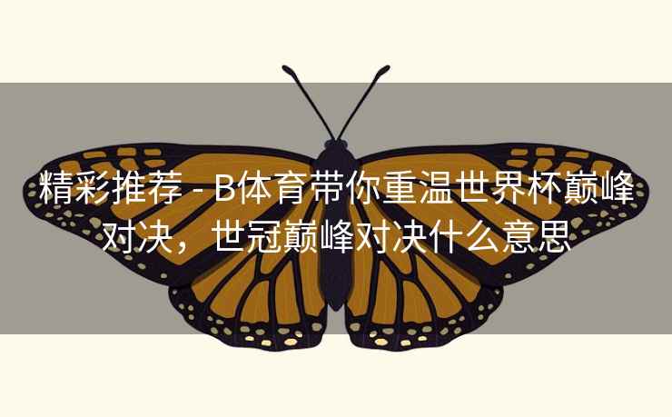精彩推荐 - B体育带你重温世界杯巅峰对决，世冠巅峰对决什么意思
